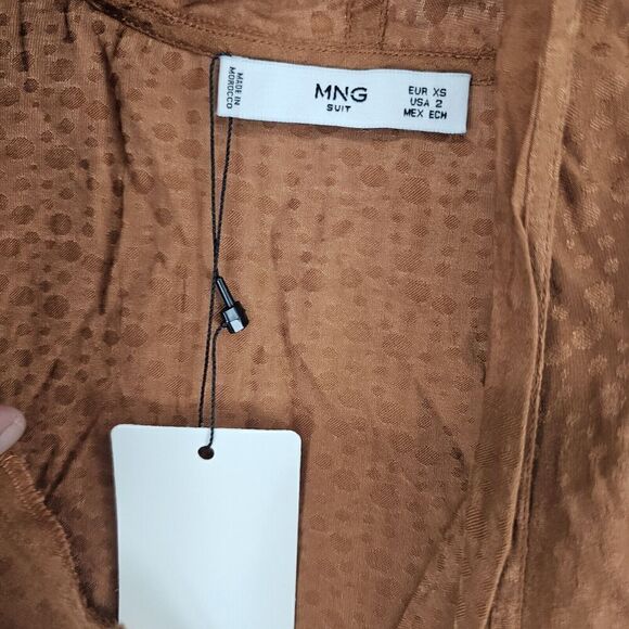 Mango Suit Blusa Luna Nwt US Women's Size 2 Rust Orange Faux Wrap Blouse - Picture 4 of 7